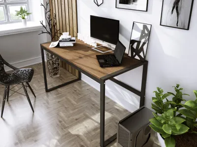 Produktbild von DESIGN MÖBEL BUENO Schreibtisch im Industriestil – Moderner Gaming-Schreibtisch, ergonomisch, mit funktionalem Design, Lancelot Eiche