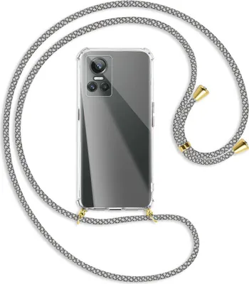 Produktbild von Handykette Backcover-Schutzhülle mit Band (Metall goldfarben) für Realme GT Neo 3 - weiß/grau kariert
