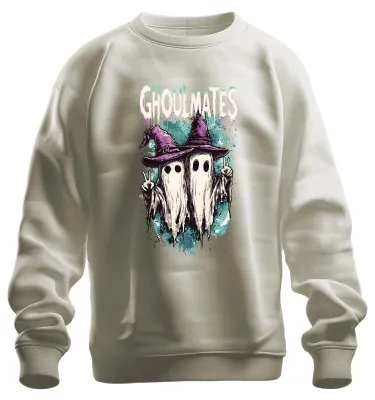 Obrázok produktu pre Ghoulmates Halloween duchovia duch pár čarodejnica klobúk Vintage Uni mikina pulóver, príroda, M