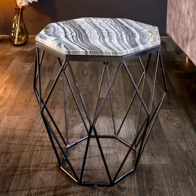 Produktbild von riess-ambiente Design Beistelltisch DIAMOND 50cm grau Marmor schwarz Metall Couchtisch Tisch