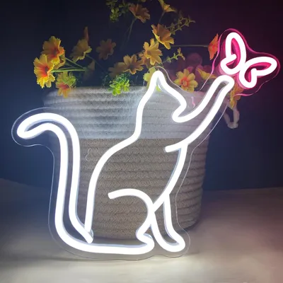 Obrázek produktu pro Neonové led světlo USB, neonové noční světlo, neonové světlo Led nástěnná dekorace, herní dekorace pokoj Party Dětský dárek (kočka a motýl)