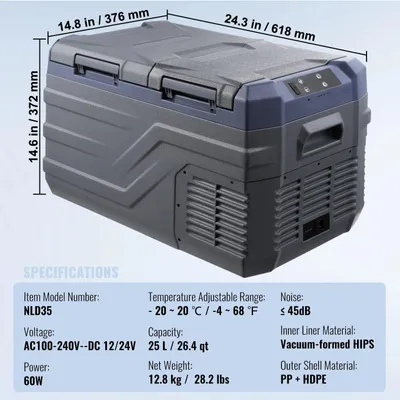 Image de Glacière portable - Glacière pour voiture - Glacière de voyage - Glacière pour camping - 35 litres - Refroidissement par compresseur