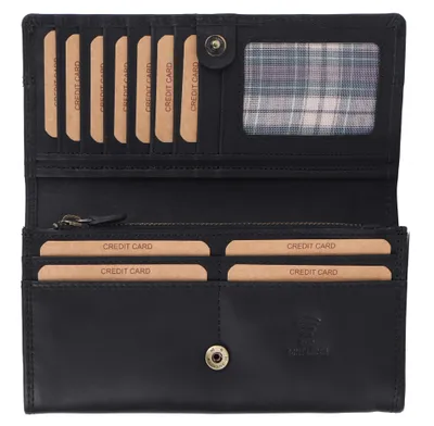 Produktbild von Benthill Damen Geldbörse Echt Leder - Portemonnaie XXL mit RFID Schutz - Vintage Damenbörse Groß mit vielen Kartenfächer
