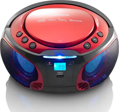 Produktbild von Lenco SCD-550RD - Tragbares FM-Radio mit CD/MP3-Player - Bluetooth® - USB-Anschluß - Lichteffekte - Kopfhörerausgang - Rot