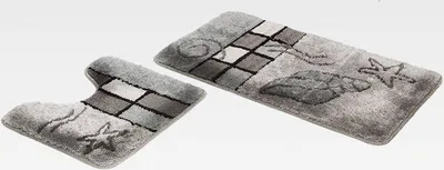Produktbild von Badematte Set | grau | Hamburg | 2 teilig | mit Ausschnitt | rutschfest | WC-Vorleger 50 x 45 cm | Badvorleger 50 x 90 cm | Badteppich | Teppich | Bad | Badezimmer
