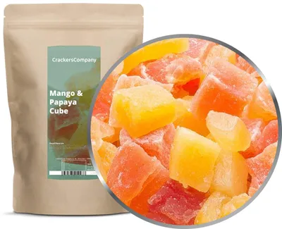 Produktbild von CrackersCompany Mango-Papaya-Würfel (Mango & Papaya Cube), ZIP-Beutel 600 g