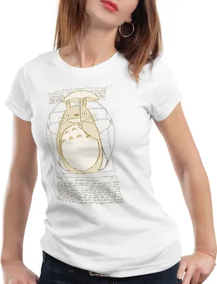 Produktbild von style3 Vitruvianischer Totoro Damen T-Shirt neko mein nachbar anime tonari no, Farbe:Weiß, Größe:XS