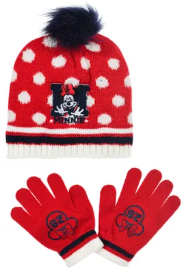 Produktbild von Minnie Mouse Kinder Winter Set 2 tlg. Mütze & Handschuhe Mädchen, Farbe:Rot, Größe:54