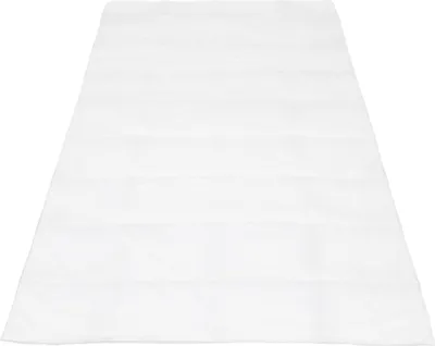 A white quilted blanket laid flat on a white background.