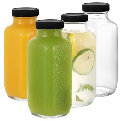 Productafbeelding van Set van 4 Herbruikbare Glazen Sapflessen 500ml met Deksels