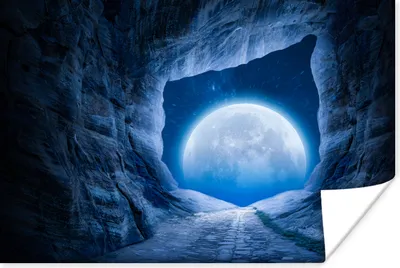 Produktbild von MuchoWow® Poster Höhle - Mond - Weltraum - Universum - Blau 120x80 cm - Bilder
