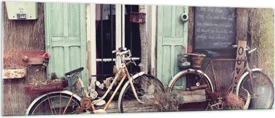Produktbild von Bilder auf glas - Einteilig - Fahrräder Vintage Mietshaus - 140x50cm - Glasbilder - Wandbilder - Bilder - Wanddekoration aus Glas - Glas Bilder - Wandbild auf Glas - GAB140x50-4588