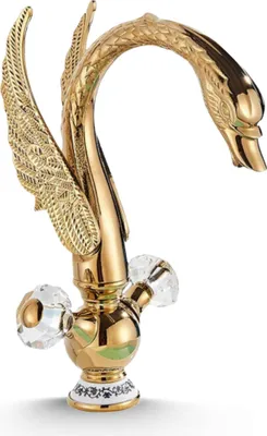 Immagine prodotto di Rubinetto per lavabo, rubinetto da bagno Swan, dorato, ad alta pressione, con regolazione della portata e della temperatura dell'acqua