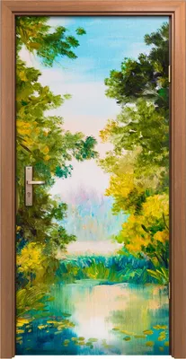 Produktbild von Türposter 90x200 cm Türaufkleber Türtapete Türfolie Klebefolie Wand Kunst Baum See wildes Gras