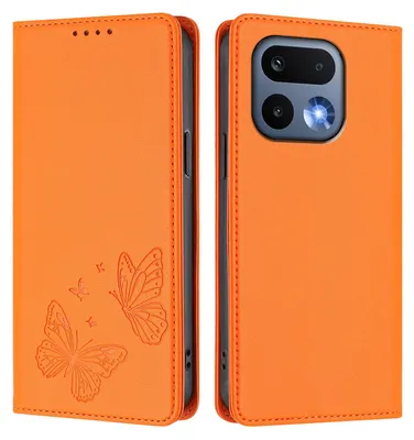 Image de Étui en cuir pour Realme 16 Pro, étui de protection type portefeuille en cuir gaufré « papillon » avec support, couleur orange