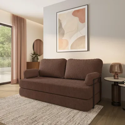 Produktbild von Masseno Schaumstoffsofa NIKSI mit Schlaffunktion, Schlafsofa, Wohnzimmersofa, Couch, Sofa, Bettsofa, Bucle-Stoff – Braun QUELLE 25