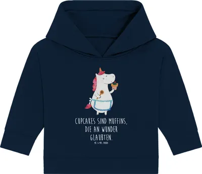 Produktbild von Mr. & Mrs. Panda Organic Baby Hoodie Einhorn Küche 12. - 18. Monat - French Navy - Geschenk, Muffin, Kapuzenshirt, Kapuzensweatshirt, Motivation, Kuchen, Unicorn, Backen