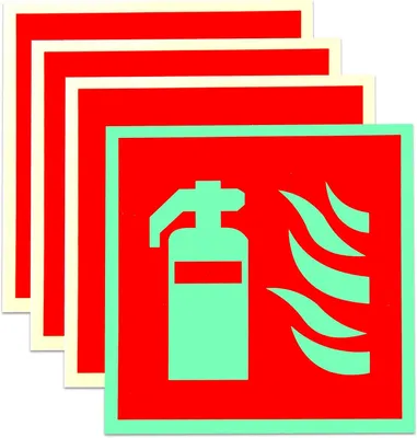Immagine prodotto di Adesivi per estintore, luminosi, 15x15 cm, confezione da 4, per la sicurezza