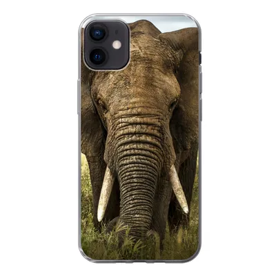 Produktbild von MuchoWow® Handyhülle Schutzhülle Hülle für iPhone 12 mini Elefant - Natur - Gras - Tiere - Landschaft Silikon Softcase Handy Hülle - Bild