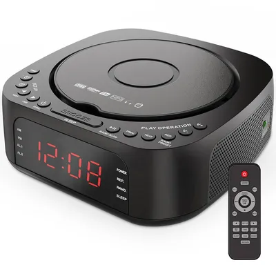 Produktbild von CD-Player Wecker mit Fernbedienung , Unterstützt CD/MP3, Bluetooth, FM-Radio, Lautsprecher, USB-Ladung und dimmbares Display für Schlafzimmer
