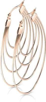 Produktbild von viva-adorno Edelstahl Creolen Damen Ohrringe Oval Rosegold groß Klappcreolen Vierfach Bögen W1a, Rosegold