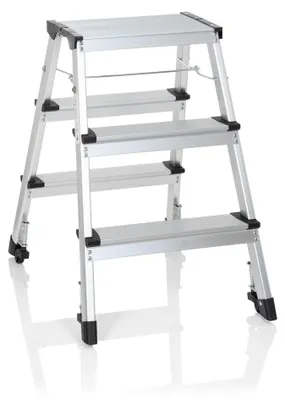 Obrázek produktu pro hjh OFFICE skládací žebřík 3 stupně SOLID IV hliníkový skládací žebřík, štafle, žebřík pro domácnost, nosnost do 150 kg
