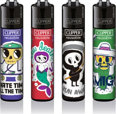 Produktbild von Clipper Reibradfeuerzeuge Sticker Skulls, 4 Stück