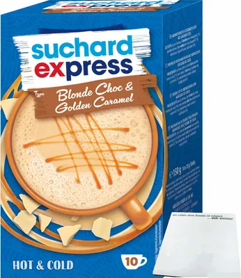 Produktbild von Suchard Express Blonde Choc & Golden Caramel 10x15g Sticks (150g Packung) + usy Block