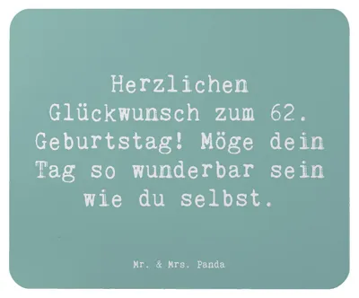 Produktbild von Mr. & Mrs. Panda Mauspad Spruch 62. Geburtstag - Meeresbrise - Geschenk, Herzlichen Glückwunsch, mousematte, laptop mousepad, Jubiläum, Lebensfreude, Alter, herzlich