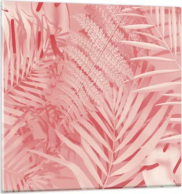 Produktbild von Bilder auf glas - Einteilig - Rosa Blätter Palmen - 40x40cm - Glasbilder - Wandbilder - Bilder - zum Aufhängen bereit - Wanddekoration aus Glas - Glas Bilder - Wandbild auf Glas - GAC40x40-4745