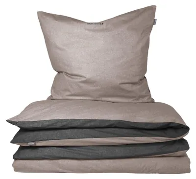 Produktbild von SCHIESSER Bettwäscheset Doubleface | Feinbiber | 2-teilig | Wendeoptik | 100% Baumwolle | Weich und wärmend | YKK-Reißverschluss | 155x220 cm + 80x80 cm | Taupe-Schwarz