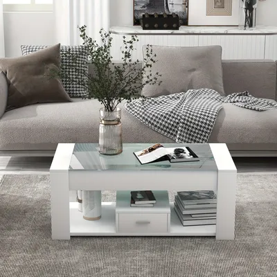 Obrázek produktu pro Konferenční stolek - Stolek - Odkládací stolek - Stolek do obývacího pokoje - Úložný stolek - Moderní bílý design