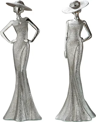 Image de Gilde Figur, Lady, "Diva - Hände in die Hüfte", Kunstharz, silberfarben, L. 10 cm, B. 8.5 cm, H. 30 cm 36285 4009079362855 2 Stück (2-fach sortiert)