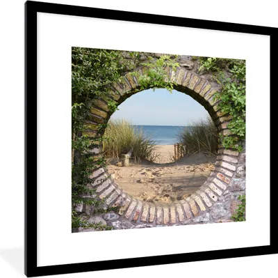 Produktbild von MuchoWow® Gerahmtes Poster Aussicht - Strand - Düne - Sommer 40x40 cm - Poster mit Schwarzem Bilderrahmen Wandposter Rahmen Foto Bilder - Poster - Plakat im Rahmen