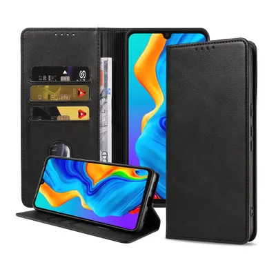 Produktbild von Smartphonica Handytasche geeignet für Huawei P30 Lite Kunstlederhülle mit Magnetverschluss und Kartenhalter Buchhülle mit Klappe - Schwarz