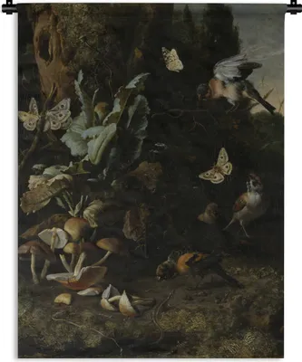 Produktbild von MuchoWow® Wandteppich Wandbehang Tiere und Pflanzen - Gemälde von Melchior d'Hondecoeter 90x120 cm Tapisserie Dekoration Wandtuch - Wanddeko