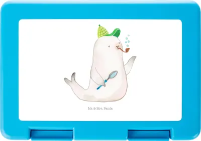 Produktbild von Mr. & Mrs. Panda Bentobox Robbe Sherlock - Weiß - Geschenk, Vorratsbehälter, Snackbox, Lunchbox, Lustige Sprüche, Brotzeitbox, Bento Box