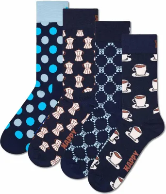 Produktbild von Happy Socks 4er Pack Uni Socken - Geschenkbox, Classics, gemischte Farben Coffee 41-46
