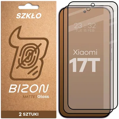 Produktbild von 2x Mattes Hartglas für Xiaomi 17T, Bizon Glass Matte Duo, Schwarzer Rahmen