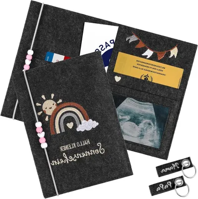Productafbeelding van Moederpaspoorthoes Vilt - Zwangerschapsdocumenten Opbergen - Documenten Organiseren - Vijf Vakken - 20 x 14 cm - Grijs