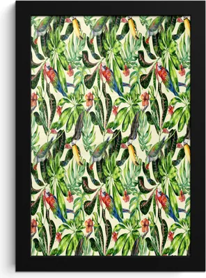 Produktbild von MuchoWow® MuchoWow® Gerahmtes Poster Blumen - Hibiskus - Vogel - Muster 20x30 cm - Poster mit zchwarzem Bilderrahmen - Drucken - Bilder Poster im Rahmen