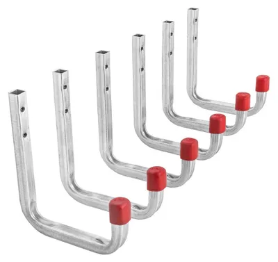 Image de Crochets muraux pour outils et matériel d'atelier et de garage à visser | Crochets métalliques robustes 80 x 120 mm | Supports muraux pour outils | Crochets d'une capacité de charge de 30 kg | Lot de 6 crochets de fixation