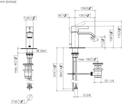 Zdjęcie produktu dla Jednouchwytowa bateria umywalkowa Dornbracht IMO, z wyciąganym odpływem, 125 mm, 33500671-19