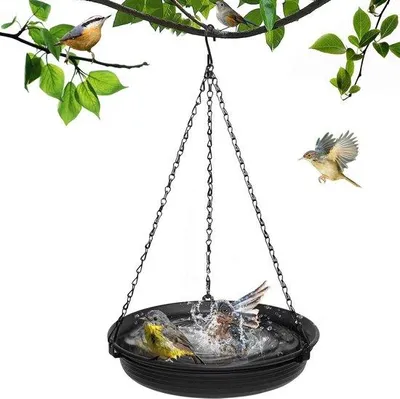 Produktbild von Famanu Vogel-Futterspender mit Vogelbad - Outdoor-Futtersäule für Wildvögel - Gartendekoration schwarz