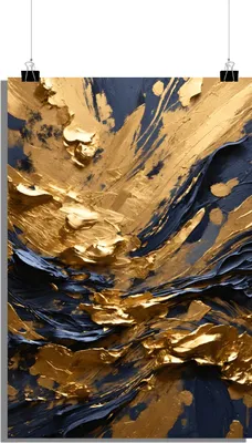 Produktbild von Abstraktes Poster - Aquarell Poster - Gold Poster - Schwarzes Poster - Stilvolles Poster - 61x91cm - Perfekt zum Einrahmen