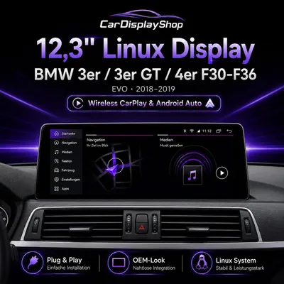 Produktbild von 10,25" Linux Display BMW 3er/3er GT/4er F30-F36 EVO 2018–2019 CarPlay & Android Auto