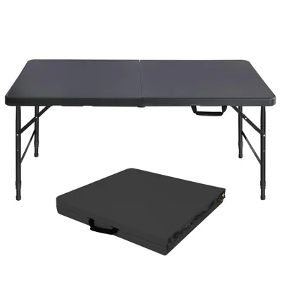 Produktbild von 125 cm tragbarer, strapazierfähiger Klapptisch mit Griff, höhenverstellbarer Klapptisch, multifunktionaler Klapptisch für Camping, Tragkraft 135 kg