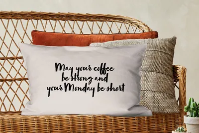 Produktbild von MuchoWow® Zierkissen Sofakissen Wohnzimmer Dekokissen 60x40 cm Zitate - Sprichwörter - Möge dein Kaffee stark und dein Montag kurz sein - Kaffee - Kopfkissen - Polster mit Foto