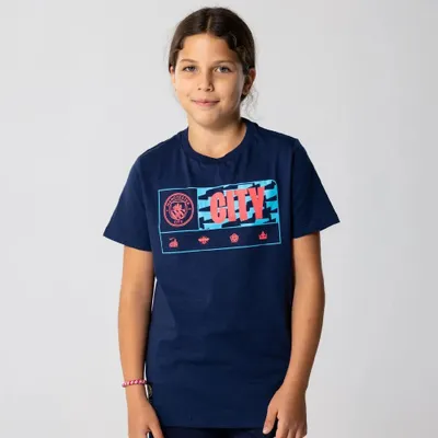 Image de T-shirt bleu marine Manchester City pour enfants - taille 116 / 6 ans - Maillot extérieur Man City - Style de vie - T-shirt pour enfants City - Produit officiel