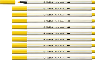 Produktbild von Premium-Filzstift mit Pinselspitze für variable Strichstärken - STABILO Pen 68 brush - 10er Pack - gelb